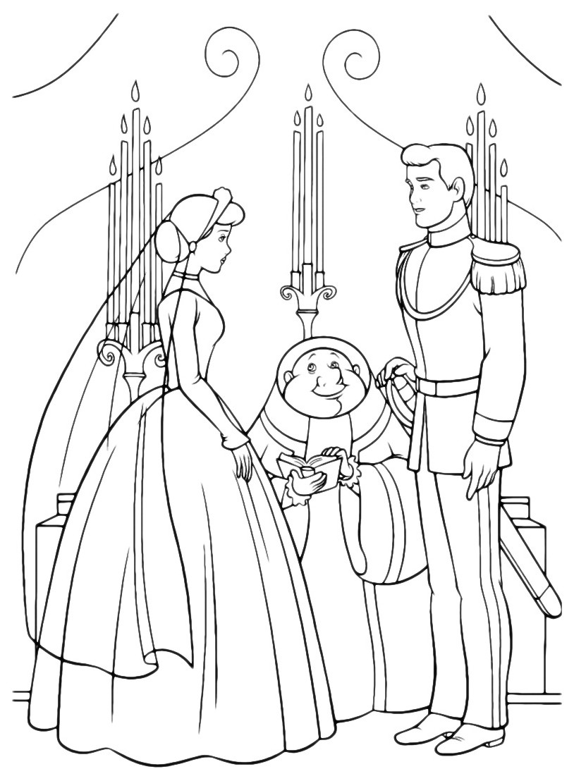 Matrimonio tra Cenerentola e principe disegni da colorare gratis
