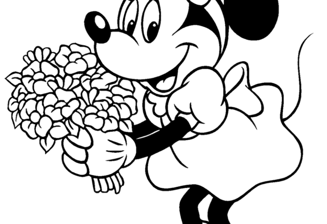 Minnie con mazzo di fiori disegno da colorare