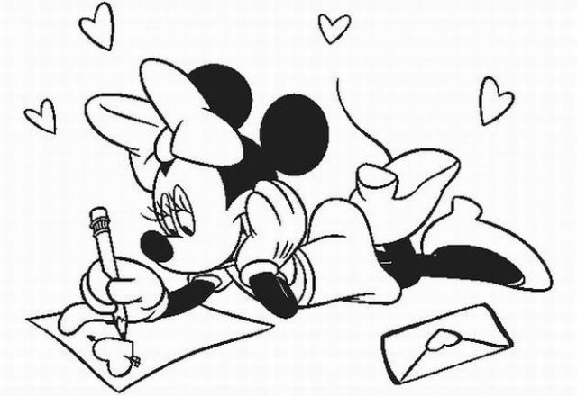 Minnie innamorata scrive una lettera d’ amore disegno da colorare