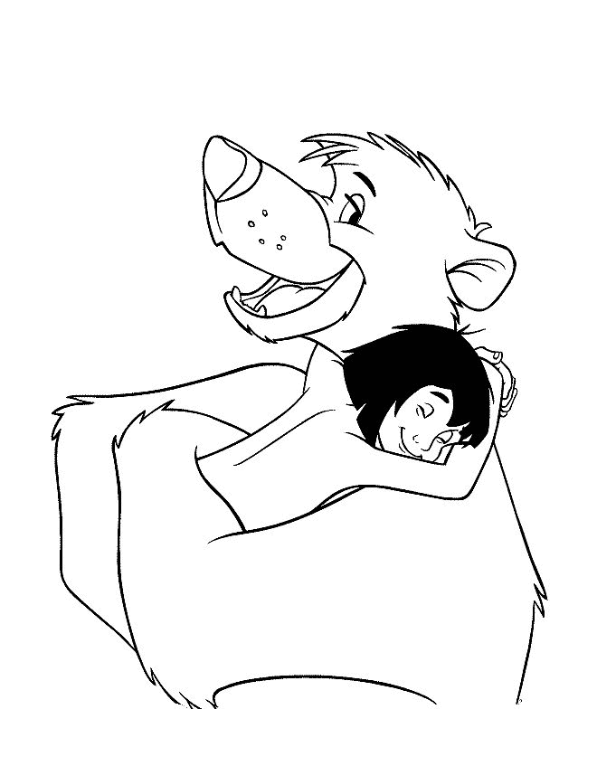 Mowgli abbraccia l’ Orso Baloo da colorare