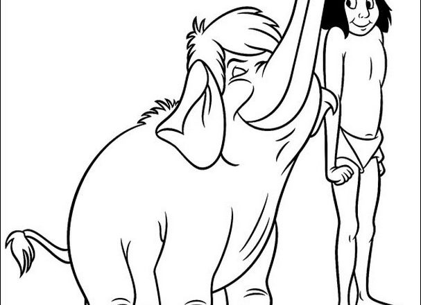 Mowgli e l’ Elefantino da colorare