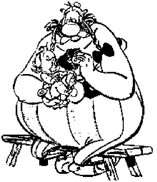 Obelix con una bambina disegno da colorare
