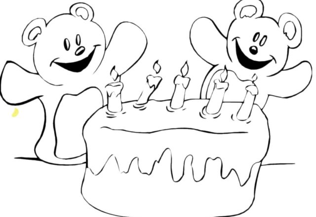 Orsetti con torta di Compleanno disegni da stampare