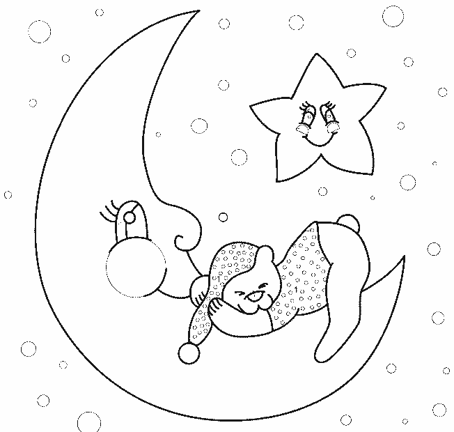 Orsetto che fa la nanna sulla luna disegno da colorare