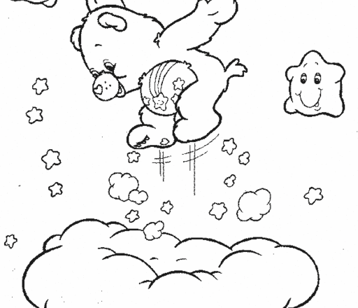 Orsetto che salta sulle nuvole da colorare