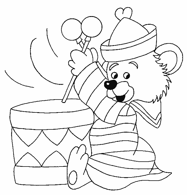 Orsetto che suona il tamburo disegno da colorare