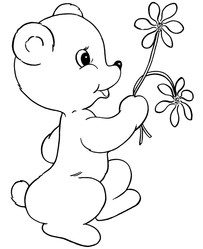 Orsetto con mazzo di fiori disegni gratis per bambini