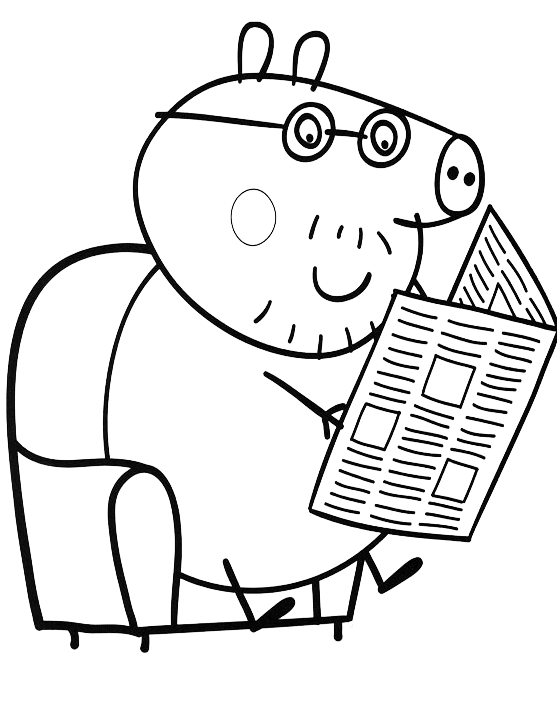 Papà Pig legge il giornale disegno da colorare gratis