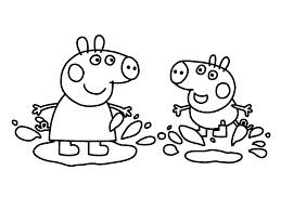 Peppa Pig e George che saltano nel fango disegno da colorare gratis