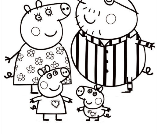 Peppa Pig e famiglia in pigiama disegno da colorare gratis