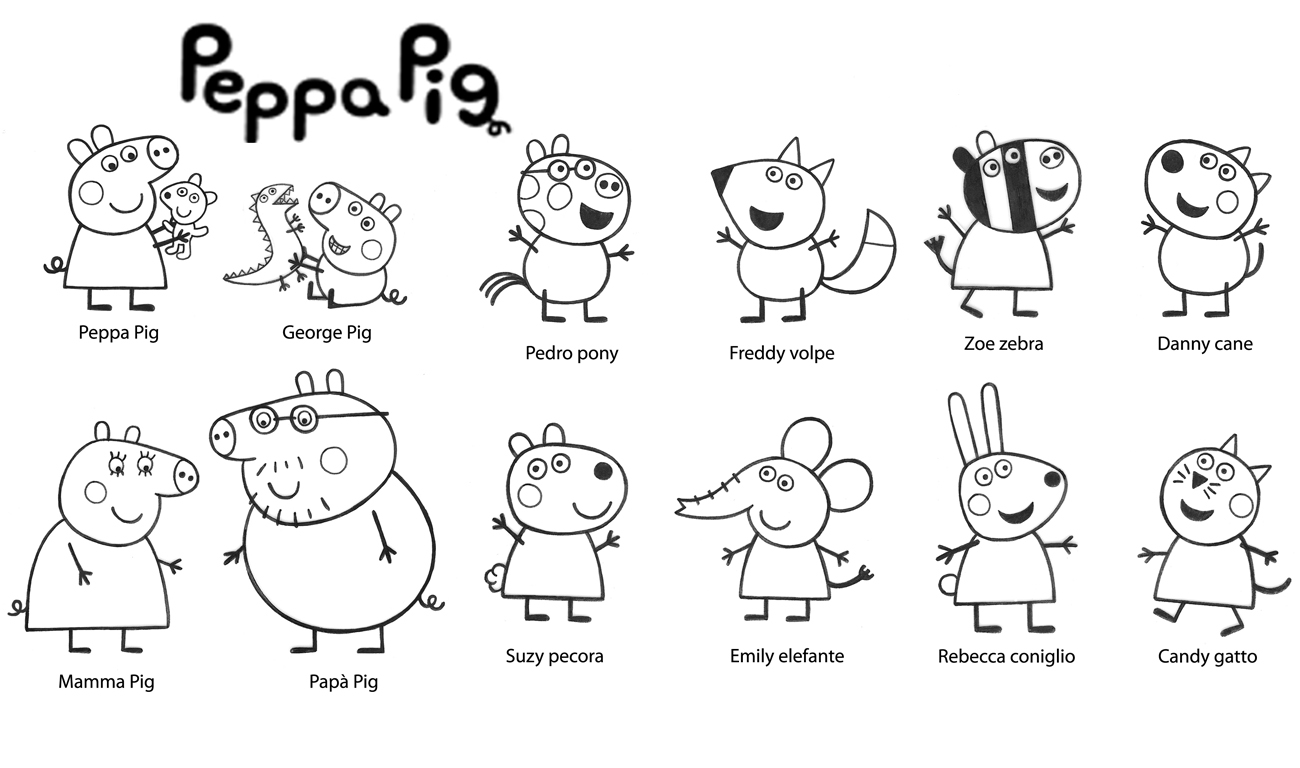Peppa Pig personaggi famiglia e amiici disegni da colorare gratis