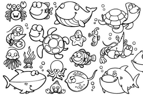 Pesciolini granchi e animali acquatici disegni da colorare nella categoria mare