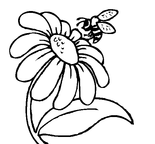Piccola ape su grande fiore disegno da colorare