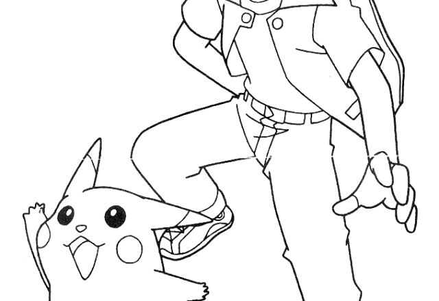 Pikachu e Ash disegni da stampare gratis