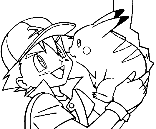 Pikachu in braccio ad Ash da colorare