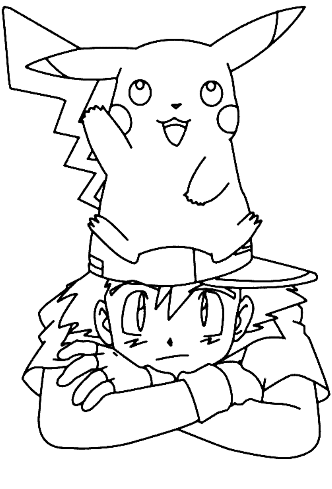Pikachu seduto sulla testa di Ash