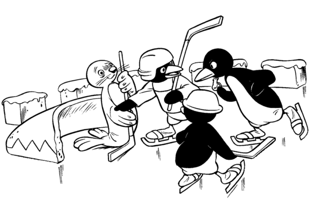 Pingu e i suoi amici giocano ad kockey disegni da colorare