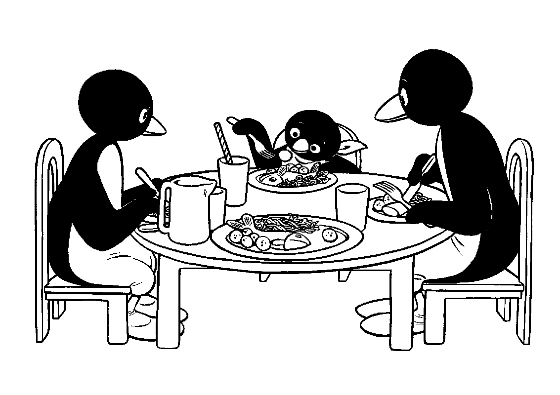Pingu mamma e papà a tavola disegni da colorare gratis