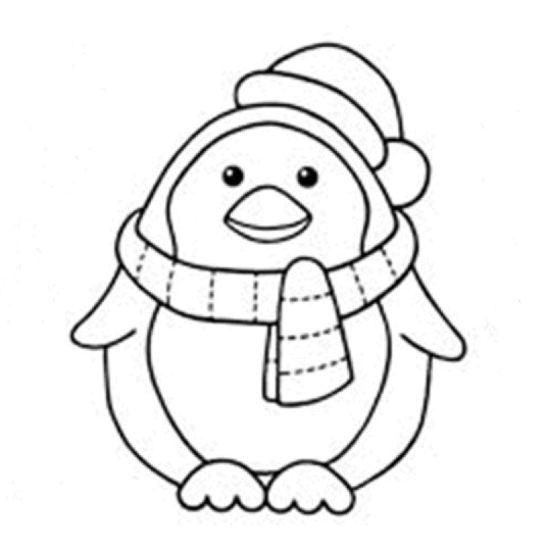 Pinguino tondo con la sciarpa da colorare per bambini