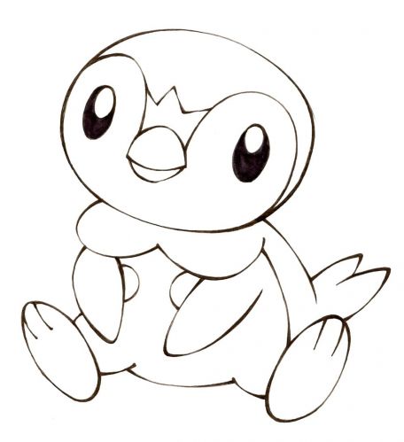 Piplup Pokemon seduto disegno da colorare per bimbi