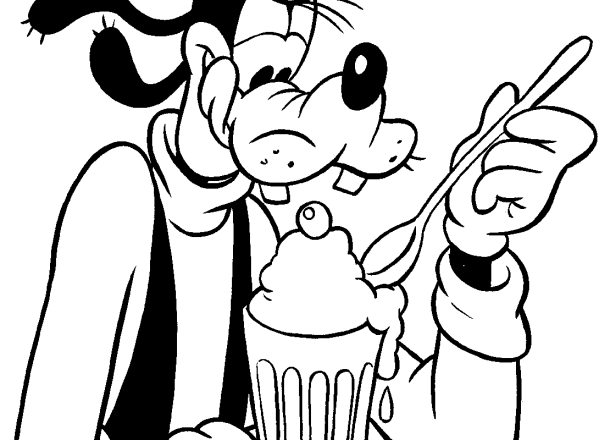 Pippo personaggio Disney Topolino che mangia un gelato da colorare