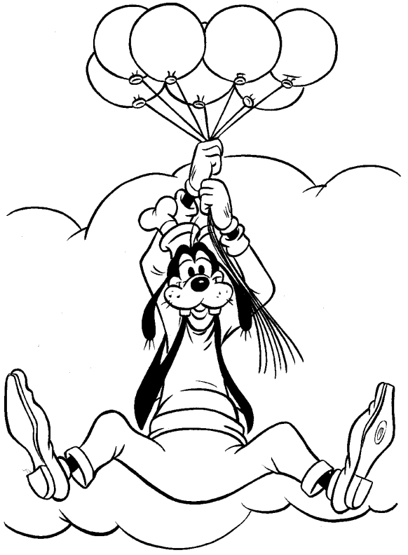 Pippo vola con i palloncini disegno da colorare cartoni animati