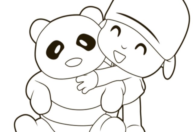Pocoyo abbraccia un panda da colorare