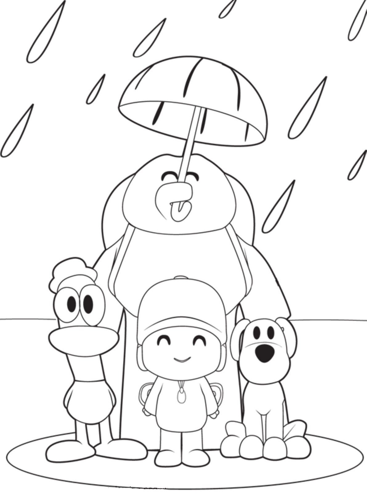 Pocoyo e i suoi amici sotto la pioggia