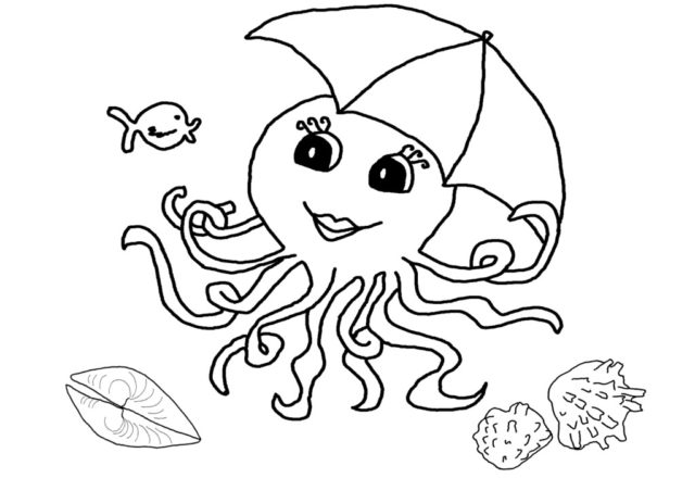 Polipo con l’ ombrello disegni per i bambini
