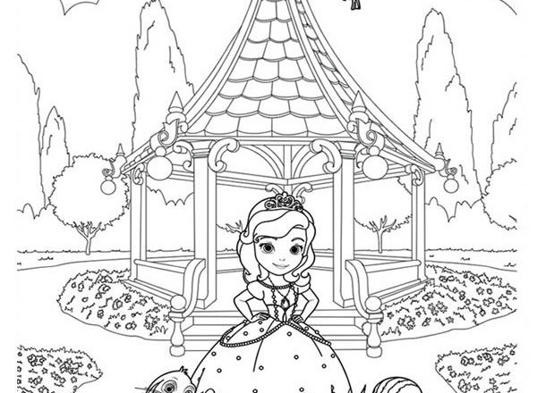 Principessa Sofia davanti al gazebo disegno da colorare gratis