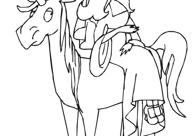 Principessa su unicorno disegno da colorare
