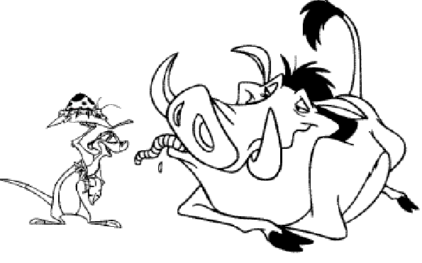 Pumba e Timon con gli insetti disegni da colorare gratis