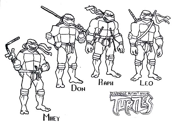 Quattro Tartarughe Ninja da stampare e da colorare