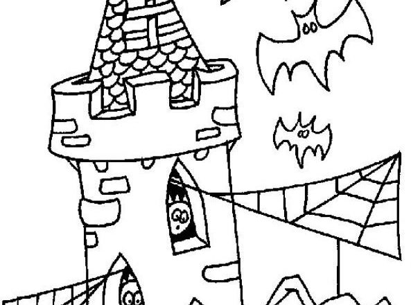 Ragni e pipistrelli nella torre disegno da colorare Halloween