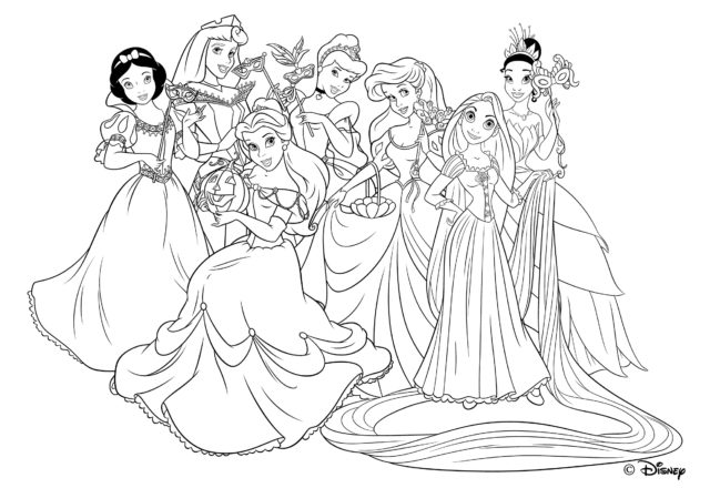 Rapunzel con le amiche principesse disegni da colorare gratis