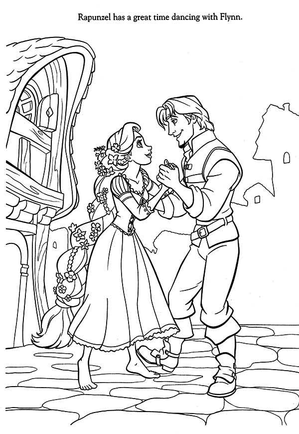 Rapunzel e Eugene che ballano disegni da colorare gratis