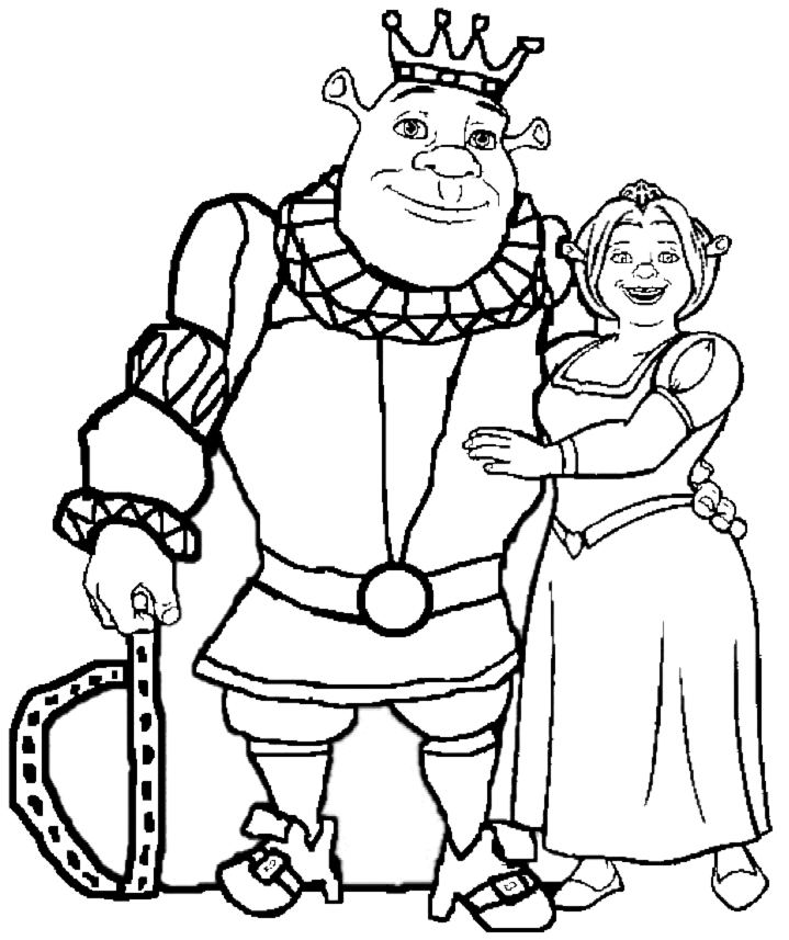 Re Shrek e Regina Fiona disegni da colorare per bambini