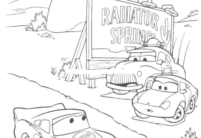 Saetta McQueen e Radiator Springs da colorare
