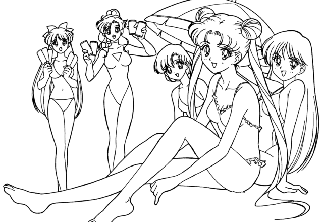 Sailor Moon in costume al mare disegni da colorare per bambine