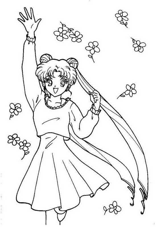 Sailor Moon tra i fiori disegni da stampare e da colorare gratis