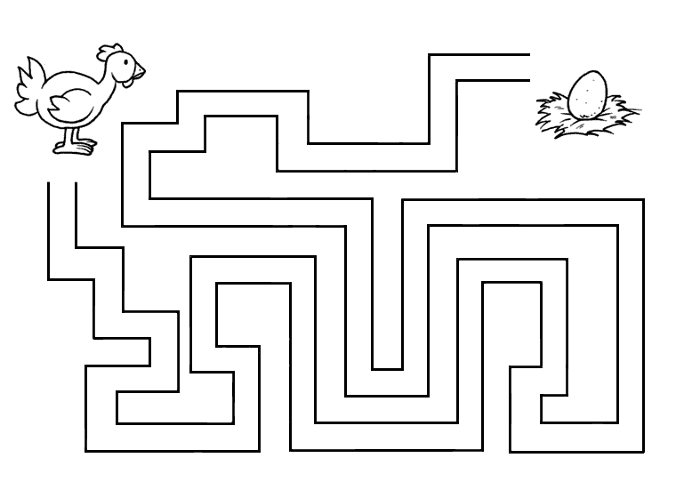Semplice labirinto da stampare con la gallina e l’ uovo