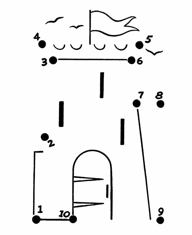 Semplici disegni unisci i puntini il castello