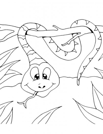 Serpente sull’ albero da colorare per bambini piccoli