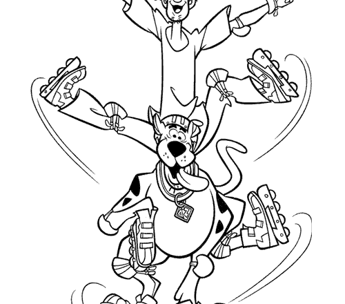 Shaggy e Scooby Doo vanno sui rollerblade disegno da colorare