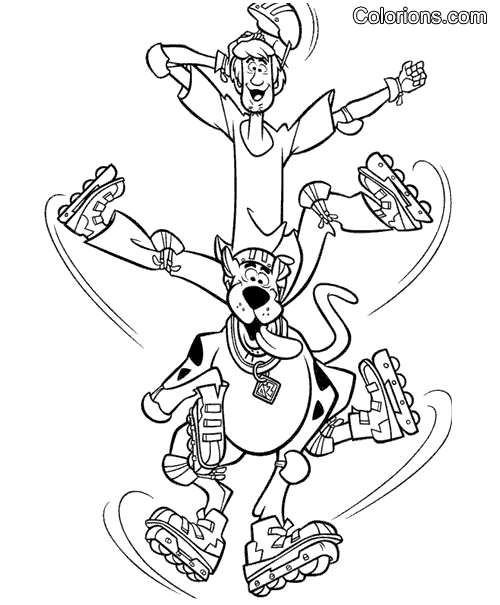 Shaggy e Scooby Doo vanno sui rollerblade disegno da colorare