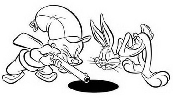 Simpatico disegno da colorare con Bugs Bunny e il cacciatore