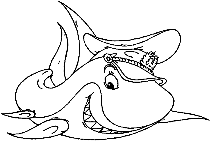 Squalo esemplare femmina con cappello da marinaio da colorare