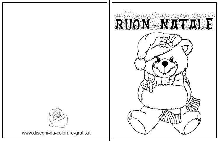 Stampa e colora biglietti di Natale con orsetto con cappello