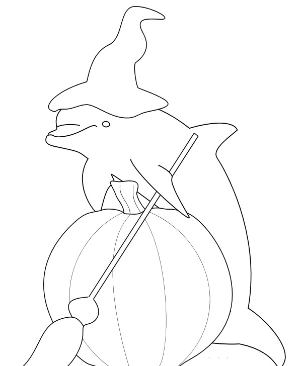 Stampa e colora il delfino vestito da Halloween