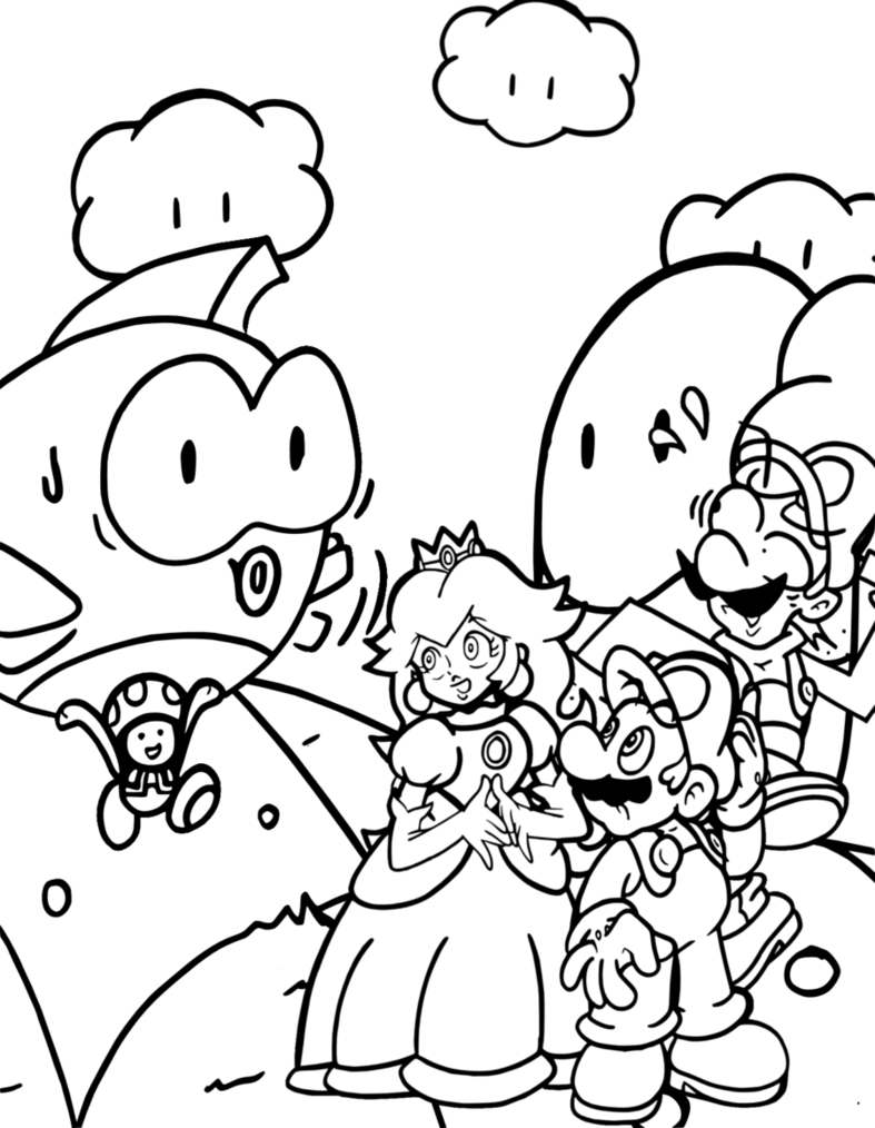 Super Mario Luigi e la Principessa Peach da colorare